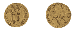 Gold Florin - Gold, 20mm, 3.4g Saint John the Baptist / Buttoned Fleur-de-lys S.IOHA NNES B? / +FLOR ENTIA Courtesy of Marina Fischer, University of Calgary