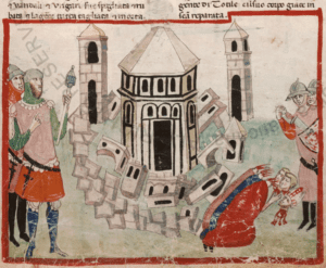 Totila destroys Florence Manuscript Chig.L.VIII.296, f.36r © 2024 Biblioteca Apostolica Vaticana