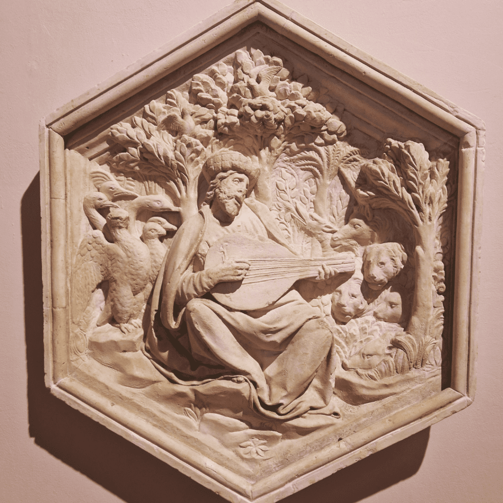 Orpheus plays to the animals, relief of the Giotto's Belltower by Luca della Robbia