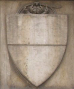 Coat of arm of the House of Donati. Originally the upper half would have been red, the lower in silver (white). Relief from Santa Maria Novella church in Florence, outside view. Pic by Sailko, CCA 3.0